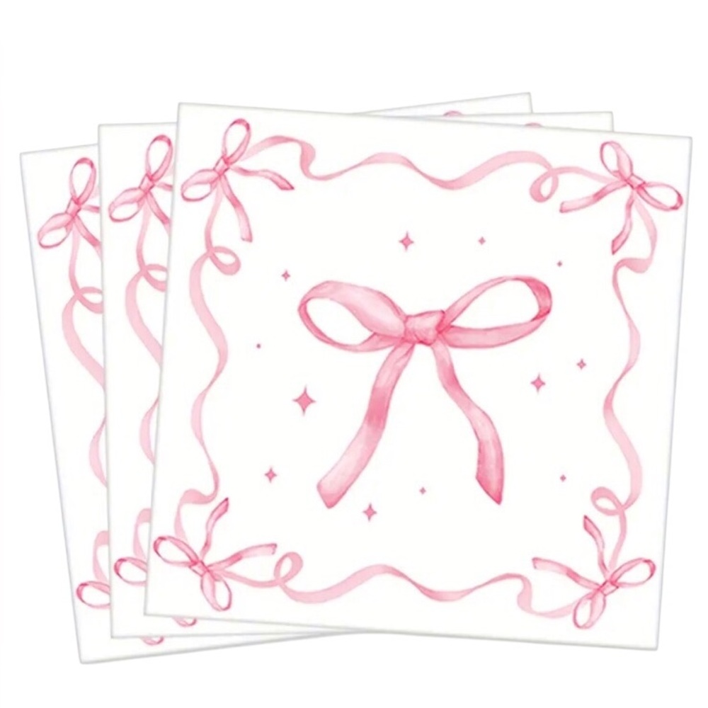 Pink Ribbon Bow Luncheon Party Napkins, 20-ct